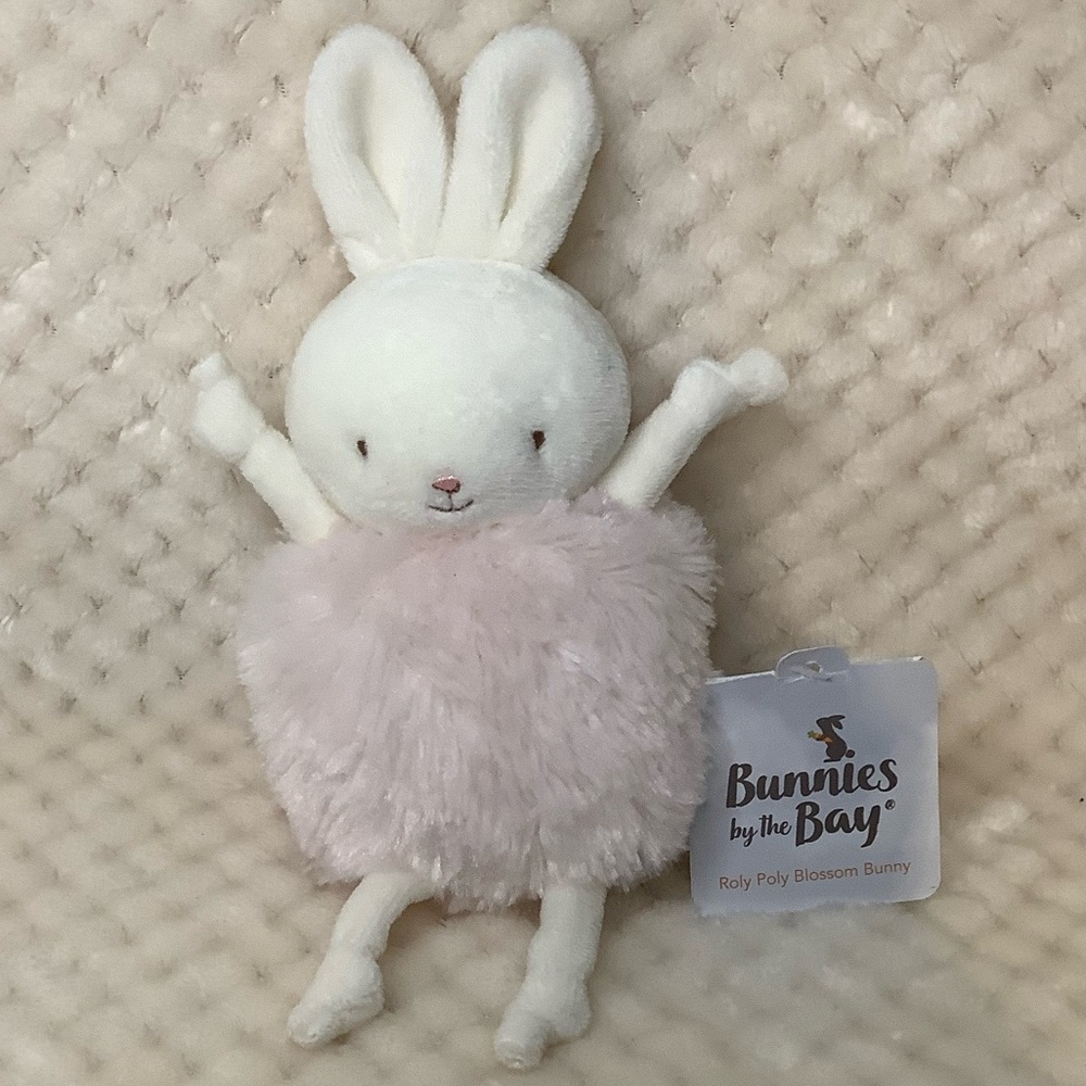 Bunnies by the Bay Plush Roly Poly Bunny in Cream and Pink Stuffed Animal w Tags